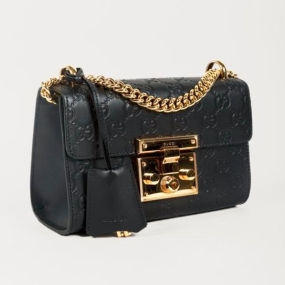 Gucci Small Black Leather Guccissima GG Padlock Bag - Picture 2 of 14